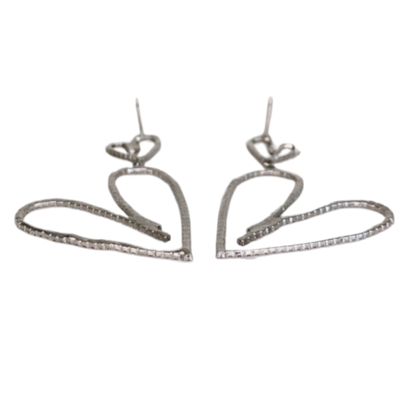 Rhinestone Dangly Double Heart Earrings - Picture 6 of 6